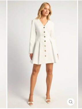 Zenaa White Long-Sleeve Button-Front Mini Dress